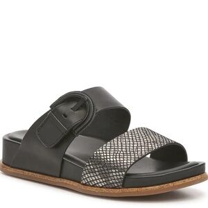 SOFFT Amalfi 2 Band Strap Black & Silver Slide Sandals w Buckle